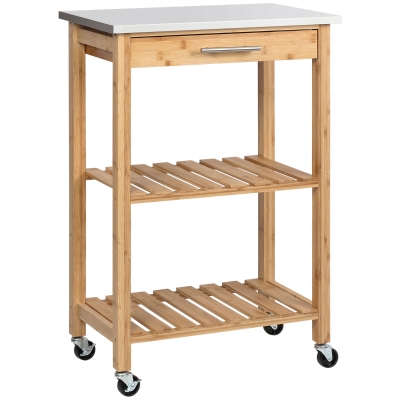 HOMCOM Carrello da Cucina in Bambù con Cassetto e Mensole