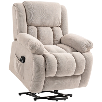 HOMCOM Poltrona Alzapersona Massaggiante e Reclinabile con 2 Tasche e Telecomando, 93x104x105 cm, Beige