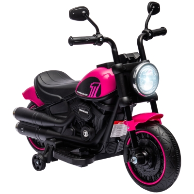 HOMCOM Motocicleta Elétrica para Crianças de 18-36 Meses com Bateria 6V Farol e Rodas Auxiliares Removíveis 76x42x57 cm Rosa
