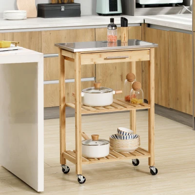 HOMCOM Carrello da Cucina in Bambù con Cassetto e Mensole