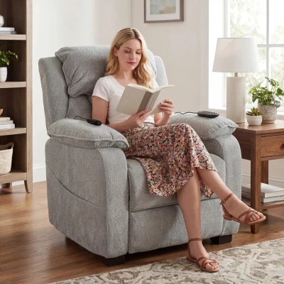 HOMCOM Power Recliner Armchair Massage Heat Wide Seat Light Grey