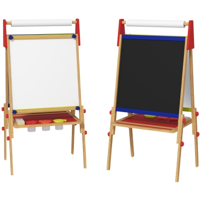 AIYAPLAY 3-in-1 Kindermalstaffelei, Kreidetafel, Whiteboard, Papierrolle, inklusive Zubehör, Kiefernholz, verstellbar