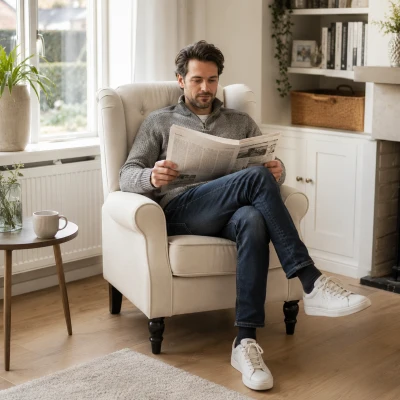 HOMCOM Elegante Oorfauteuil, Dik Gepolsterd, Afneembare Hoes, 74 x 86 x 102 cm, Crèmewit