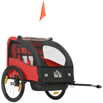 HOMCOM Remolque de Bicicleta para Niños +18 Meses con Cinturón de Seguridad Sistema de Amortiguador 140x88x90 cm Rojo
