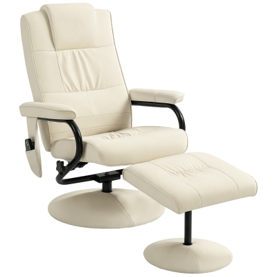 HOMCOM Swivel Massage Recliner Chair Faux Leather Cream