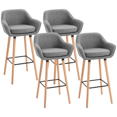 HOMCOM Tabourets de Bar Lot de 4 Bois Massif Lin Gris Foncé