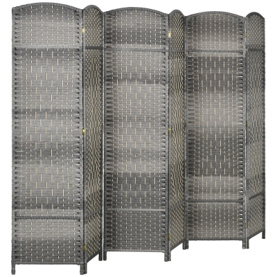 HOMCOM Paravent Bois 6 Panneaux Pliable Gris 270x180cm