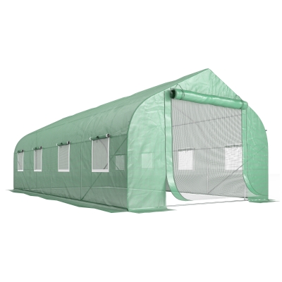 Outsunny Serre tunnel de jardin porte + 8 fenêtres enroulables métal galvanisé bâche PE haute densité métal galvanisé vert