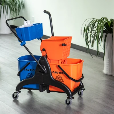 HOMCOM Carrello Pulizie da 26L con 2 Secchi Arancione e Blu