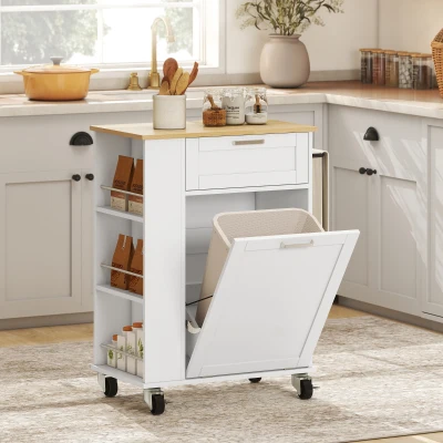 HOMCOM Kitchen Trolley 2-Drawer Storage Tilt-Out Cabinet White