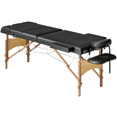 HOMCOM Camilla Masaje Plegable de Madera de 3 Zonas con Altura Ajustable Reposacabezas Reposabrazos 215x60x62-89 cm Negro