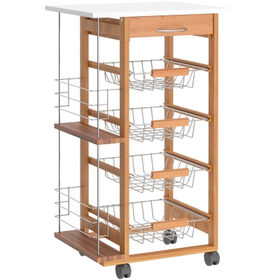 HOMCOM Rolling Kitchen Cart Utility Storage Brown