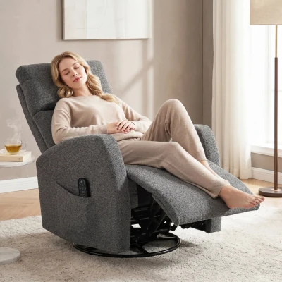 HOMCOM Relaxsessel Drehbarer Fernsehsessel mit Wärme und Vibrationsmassage, Liegefunktion, Wippfunktion Dunkelgrau