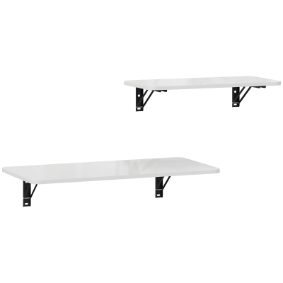 HOMCOM Juego de 2 Mesas Plegables de Pared, Escritorios Flotantes para Cocina Comedor, 80x40x16,5cm 60x30x11,5cm Blanco Brillo