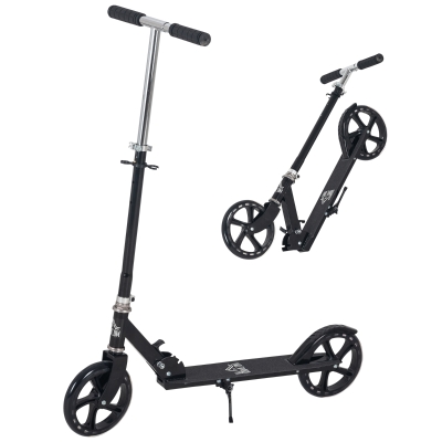 HOMCOM Patinete Plegable para Niños de 7-14 Años Scooter Infantil Manillar Ajustable en Altura de 4 Niveles con Freno 88x37x75-100 cm Negro