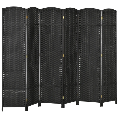 HOMCOM 6-teiliger Raumtrenner, Faltbarer Sichtschutz, Sichtschutzwand für Wohnzimmer, Schlafzimmer, Homeoffice, Schwarz