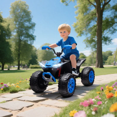 AIYAPLAY Quadricilo Elétrico para Crianças 24V com 2 Lugares 2 Motores Velocidade até 6,5 km/h Faróis Buzina Música e USB 109x68,5x76 cm Azul