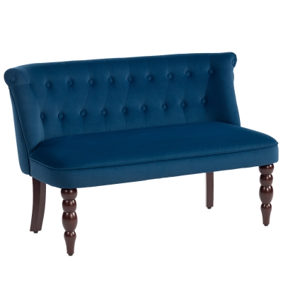 HOMCOM 2-Seater Tufted Loveseat Wood Frame Dark Blue