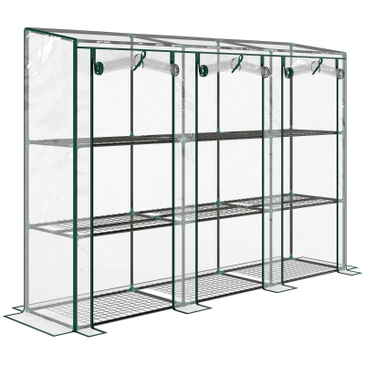Outsunny Serre de Jardin 3 Niveaux 3 Portes 215x46x151cm Vert