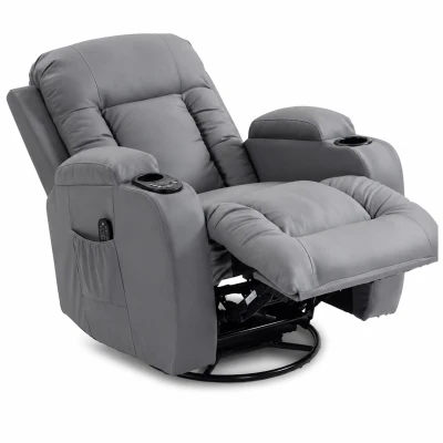 HOMCOM Sillón de Masaje Giratorio Sillón Relax Reclinable con 8 Puntos de Masaje Función de Calefacción 82x99x103 cm Gris