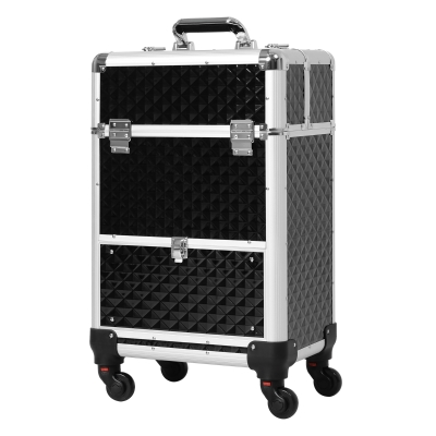 HOMCOM Maletín de Maquillaje Profesional con Cajón Maleta de Maquillaje con Ruedas para Viaje Trabajo 34x25x62 cm Negro