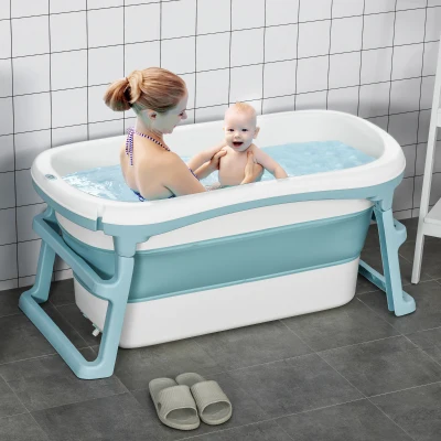 HOMCOM Foldable Kids Bath Tub Large Freestanding 1-12 Years