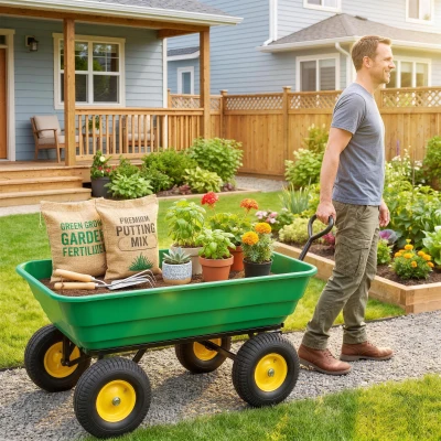 Outsunny Carrello da Giardino 125L con Vasca Ribaltabile