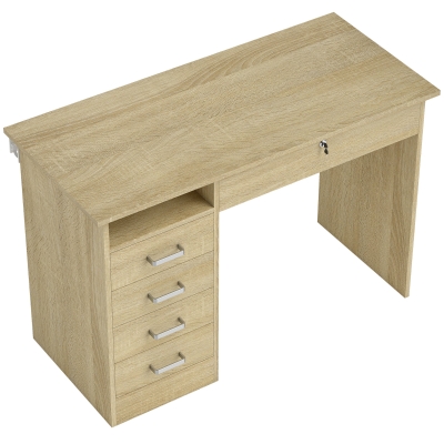 HOMCOM Bureau Moderne 5 Tiroirs Verrouillable Chêne 110x50x76cm