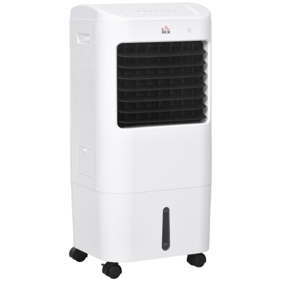 HOMCOM Enfriador de Aire con 3 Velocidades Temporizador 7,5h Tanque de Agua 15L Apto para 15-20 ㎡ 37x32x78 cm Blanco