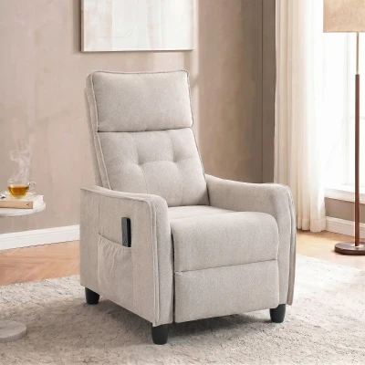 HOMCOM Fauteuil Massage Inclinable Lin Crème avec Repose-Pieds
