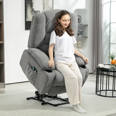 HOMCOM Elektrischer Relaxsessel mit Aufstehhilfe, Massagesessel mit Wärmefunktionen, 2 Fernbedienungen, weicher Schaumstoff