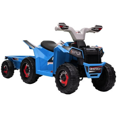 HOMCOM Quad Eléctrico para Niños con Remolque 6V Quad para Niños de 18-36 Meses con Velocidad 2,5 km/h 6 Ruedas Azul