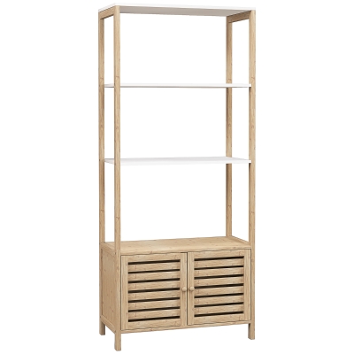 HOMCOM Mobile Bagno 3 Ripiani e Armadietto in Bambù Bianco Legno