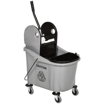 HOMCOM Cubo de Fregona con Ruedas 36L Carro de Limpieza con Escurridor de Presión y 2 Cubetas Separadas 54x41x91,5cm Gris