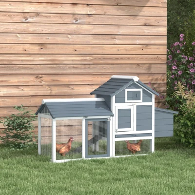 PawHut Hühnerstall Holz Hühnerhaus für 2-3 Hühner 151,5 x 54 x 87 cm Hühnervoliere mit Auslauf Nistkasten 2 Türen Winterfest