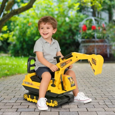 HOMCOM Escavadora sem Pedais com Braço Móvil Carro Andador com Assento de Armazenamento Pá Dianteira e Buzina 78x24x58,5 cm Amarelo