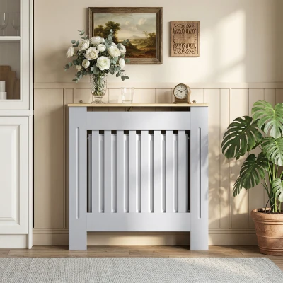 HOMCOM Radiator Cover Slatted MDF Grill Grey 78x19x81cm