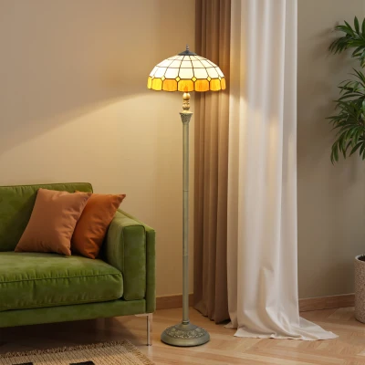 HOMCOM Tiffany-Style Floor Lamp Stained Glass 152cm Bronze Orange