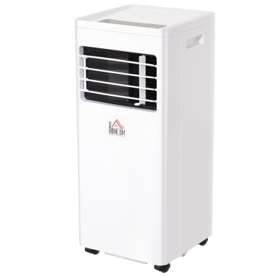 HOMCOM Mobile Klimaanlage, 7000BTU 3-in-1 Klimagerät - Kühlen, Entfeuchtung und Ventilation – Luftentfeuchter, Ventilator, mit Fernbedienung 24h Timer, 2 Geschwindigkeitsstufen, für 10-26 m², Weiß