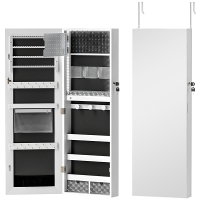 Jewellery Cabinet 37W x 10.5D x 108H cm White Surface and Black Lining