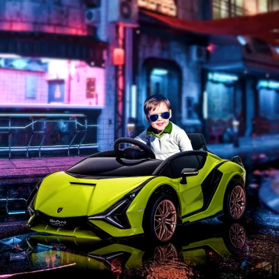 HOMCOM Coche Eléctrico para Niños de +3 Años Lamborghini SIAN Coche de Batería 12V con Mando a Distancia Apertura de Puerta Música MP3 USB y Faros 3-5 km/h 108x62x40 cm Verde