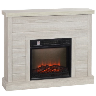 HOMCOM Chimenea Eléctrica 1800W con Efecto de Llama Mando a Distancia Temporizador Semanal para Sala 30 m² Madera Clara