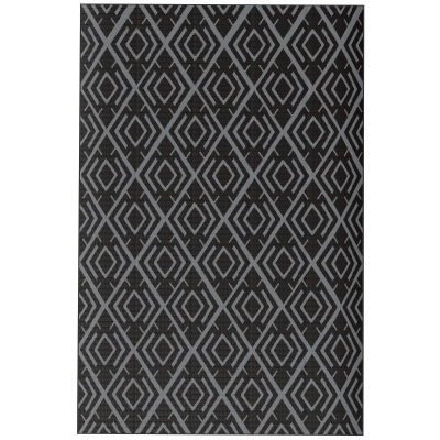 Outsunny Alfombra de Exterior Reversible 182x274 cm con Patrón Geométrico de Rombos Impermeable Bolsa de Transporte Negro