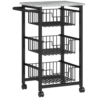 HOMCOM Carrito Verdulero para Cocina con 3 Cestas Deslizables y Marco de Acero 49,5x31x69 cm Gris Claro