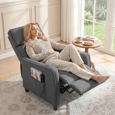 HOMCOM Sillón de Masaje Reclinable con Reposapiés 2 Zonas de Masaje Asiento de Muelles Bolsillos Tapizado en Lino Gris