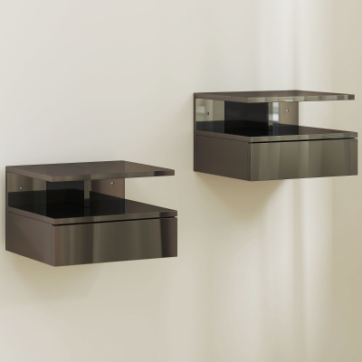HOMCOM Set 2 Comodini Sospesi Cassetto e Mensola Nero Lucido