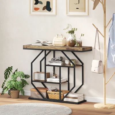 HOMCOM 4-Tier Console Table Rustic Brown