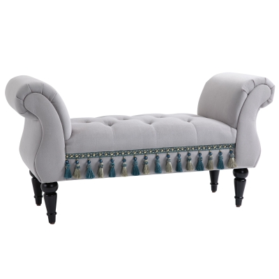 HOMCOM Sitzbank Polsterbank mit Samt-Bezug, Armlehne Bettbank mit Holzrahmen, Schuhbank für Schlafzimmer, Wohnzimmer, Flur 117 x 40 x 58 cm Hellgrau