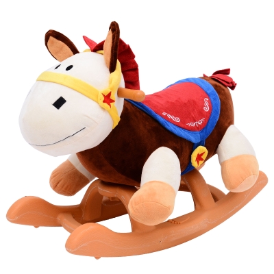Cheval à Bascule Marron Beige Blanc Jouet Enfant
