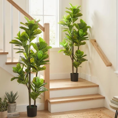 HOMCOM 2 Plantes Artificielles 150cm Figuier Lyre avec Pot Vert